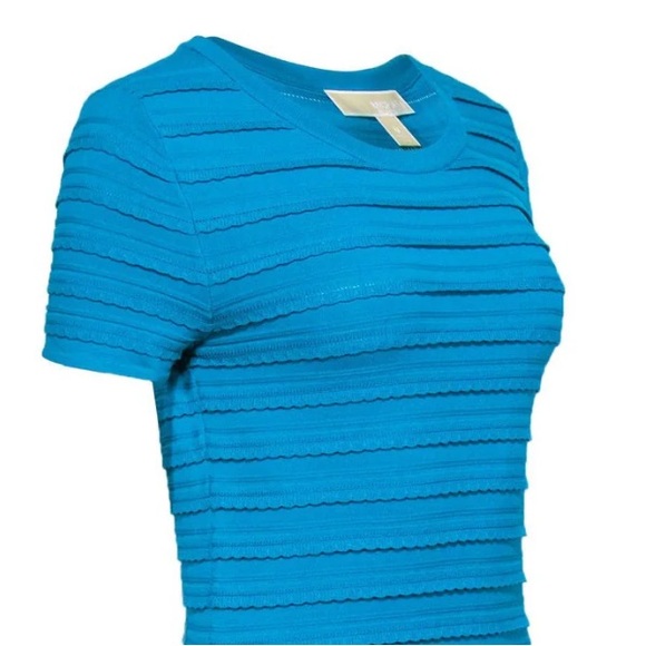 Michael Kors turquoise scalloped edge stretchy striped bodycon dress - Picture 4 of 12